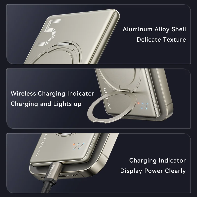KUULAA Magsafe Power Bank 5000mAh batería magnética con soporte batería externa carga rápida para iPhone 16 15 14 13 PowerBank - imagen 5