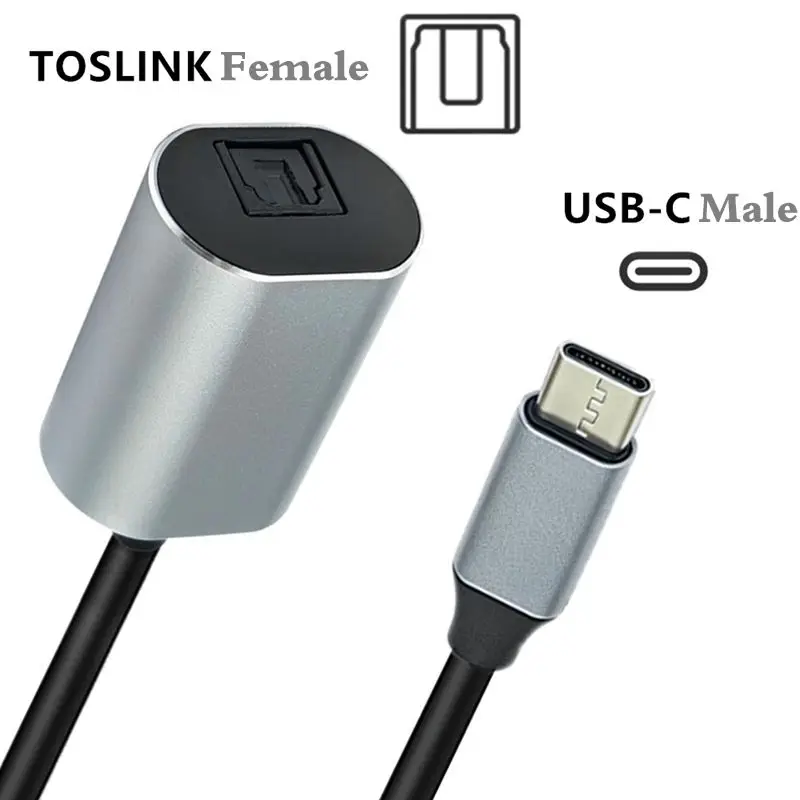 Carcasa de aluminio de 20cm USB-C macho a conector hembra TOSLINK SPDIF PCM estéreo compatible con salida de Audio USB-C - imagen 2