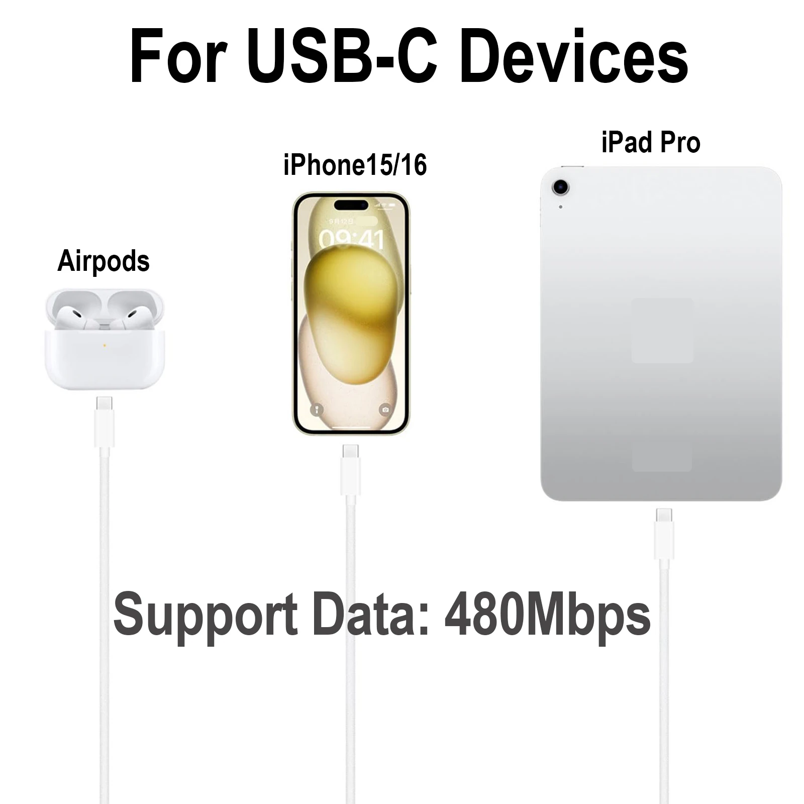 Cable de carga rápida tipo C trenzado de nailon USB-C para iPhone16/15, Samsung S24/23/22, iPad Pro, Cable de carga de coche compatible con Carplay. - imagen 4