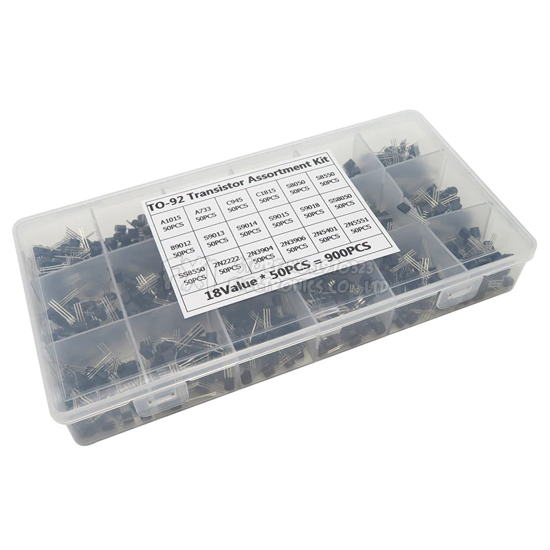 Kit de surtido de transistores, conjunto de transistores de 18 valores TO-92, hjxrhgal A1015, 2N2222, C1815, S8050, 2N3904, 2N3906, S9012, 900 piezas