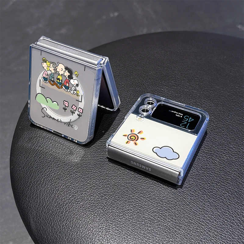 Lindo dibujos animados Snoopy para Magsafe funda con soporte magnético para Samsung Galaxy Z Flip 7 6 5 3 4 cubierta de carga inalámbrica carcasa encantadora - imagen 5
