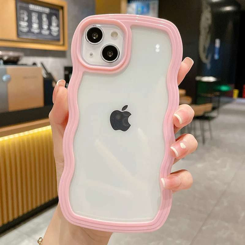 Bonita funda de parachoques transparente con ondas rizadas para iPhone 13, 11, 12, 14, 15 16 Pro Max 17 Air XS XR, cubierta estética suave y transparente a prueba de golpes - imagen 5