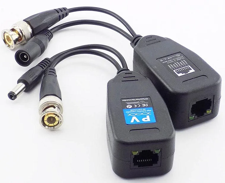 Conectores de circuito cerrado de televisión para cámara de vídeo CCTV, transceptor pasivo coaxial BNC, Balun de alimentación, RJ45 BNC macho, L19, 1 par (2 piezas) - imagen 2