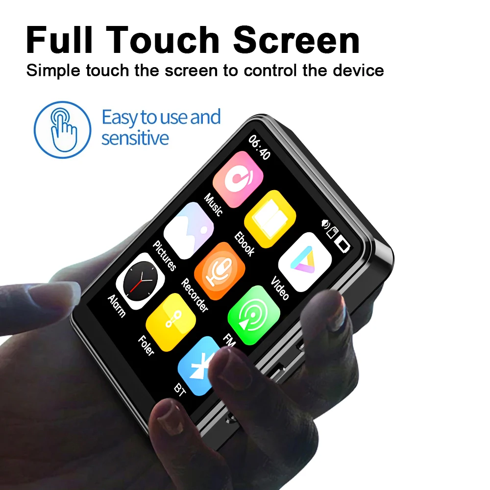 Reproductor de MP3 de 2,4 pulgadas compatible con Bluetooth, pantalla completa táctil, reproductor de música HiFi, altavoz incorporado con libro electrónico/FM/Radio/vídeo - imagen 4