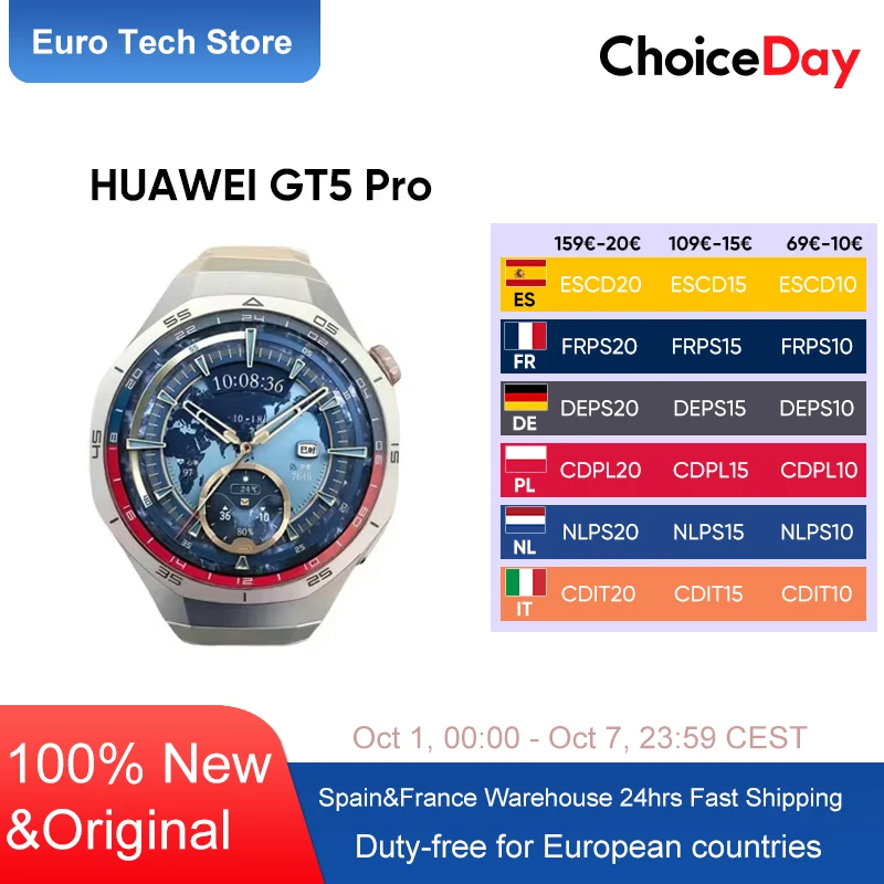 HUAWEI GT5 Pro reloj inteligente 1,53 ''pantalla HD 315mAh batería 24H Monitor de salud BT5.3 Bluetooth llamada IP67 GPS para Android iOS