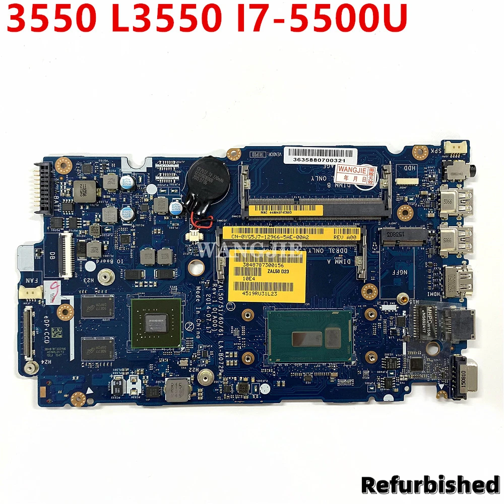 Placa base para ordenador portátil DELL Latitude 3550 L3550 SR23W I7-5500U placa base CN-0YG5J7 0YG5J7 076F94 LA-B072P N15S-GM-S-A2 DDR3