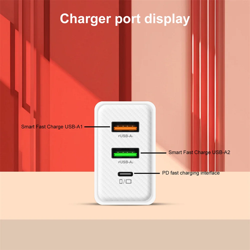 Cargador de enchufe UE/EE. UU./Reino Unido USB tipo C PD + 2USB cargador QC3.0 3 puertos 48W USB C cargador de teléfono móvil para iPhone Samsung Xiaomi Huawei - imagen 5