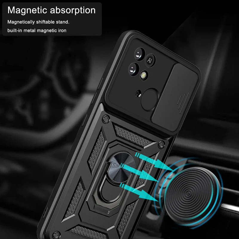 Funda a prueba de golpes para Redmi 10C 10A, soporte de coche, cubierta de teléfono para Redmi 9A 9C, NFC, protección de lente de cámara - imagen 3