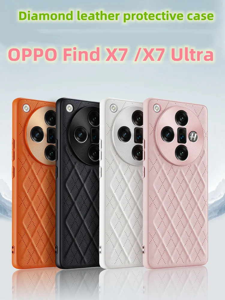 Funda para OPPO Find X7 Ultra a la moda, cubierta de protección de lente de Metal de cuero de diamante ultrafino, a prueba de golpes