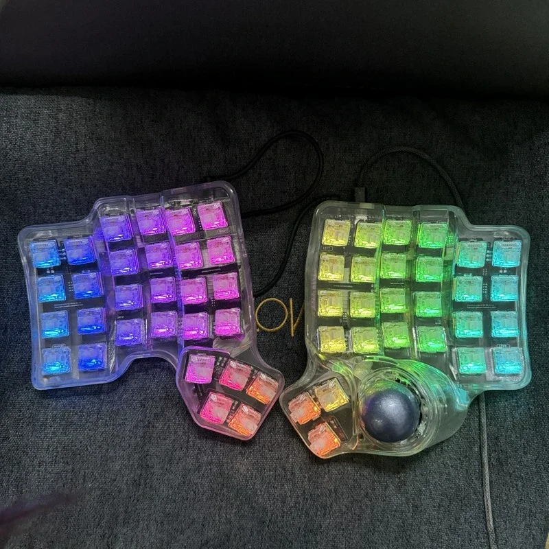 Kit de teclado dividido Charybdis, carcasa transparente de resina personalizada, impresión 3D, eje Legbog RGB/bola de pista de 34MM con cable para PWM3360 a través - imagen 3