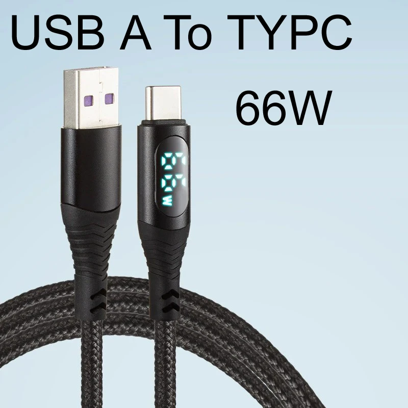 Cable USB A tipo C de 1,2 M/2M, 66W/100W/240W, pantalla LED PD 3,1, Cable cargador de carga rápida para Macbook Pro, Xiaomi, Samsung, portátil Cor - imagen 3