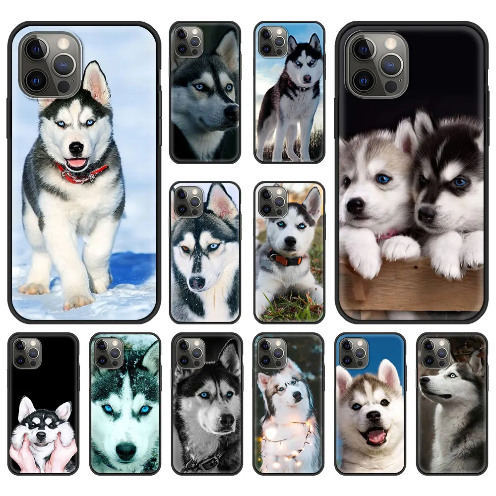 Funda de teléfono de lujo de Alaskan Husky Dog para iPhone 13, 15, 14, 12, 11 Pro MAX, XR, X, SE, XS, 7, 8 Plus, cubierta de silicona negra mate
