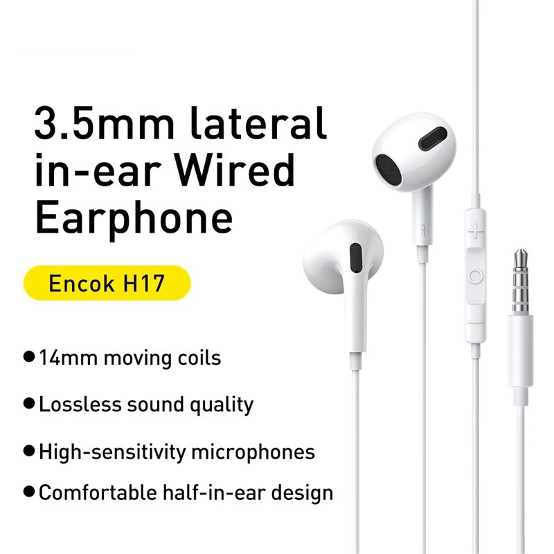 Baseus H17 auriculares con cable de 3,5mm con micrófono auriculares internos controlados por cable para música deporte Monitor intrauditivo auriculares - imagen 3