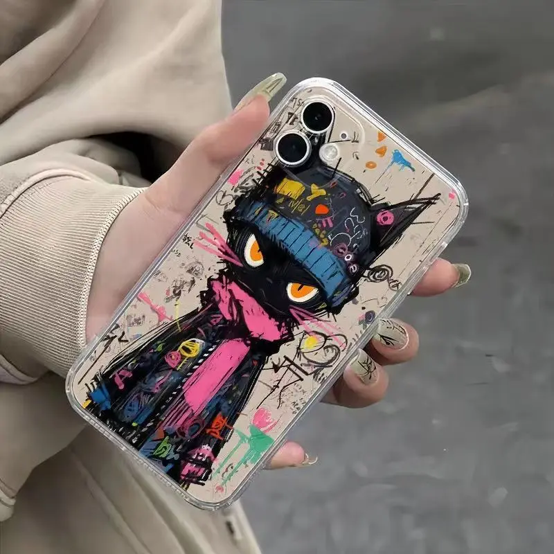 Funda de teléfono Graffiti Cool Black Cat para Samsung S24 S23 S22 S21 S20 S10 FE Note20 Note10 Plus Ultra Lite 5G, funda suave de TPU de lujo - imagen 4