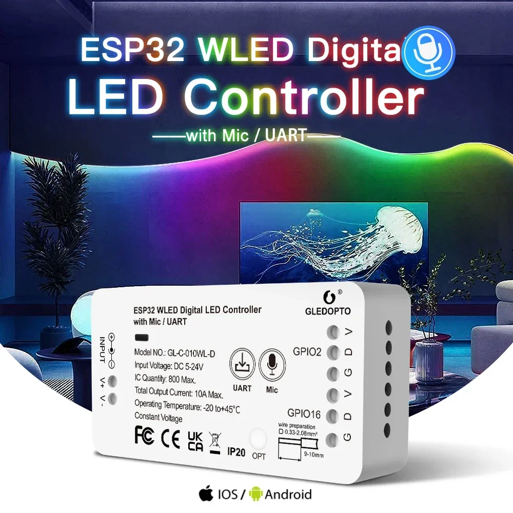 Mini controlador WLED LED Gledopto música modos dinámicos uso para tira WS2811 WS2812 SK6812 TM1814 WS2813 WS2815 - imagen 4