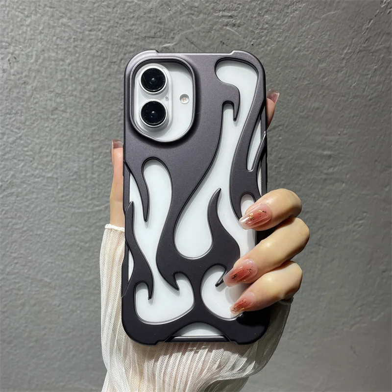 Funda de teléfono Ins Fashion con diseño de llama ahuecada para iPhone 16 Pro Max 17 Air 15 13 12 11 14 Plus, funda trasera delgada con disipación de calor - imagen 4