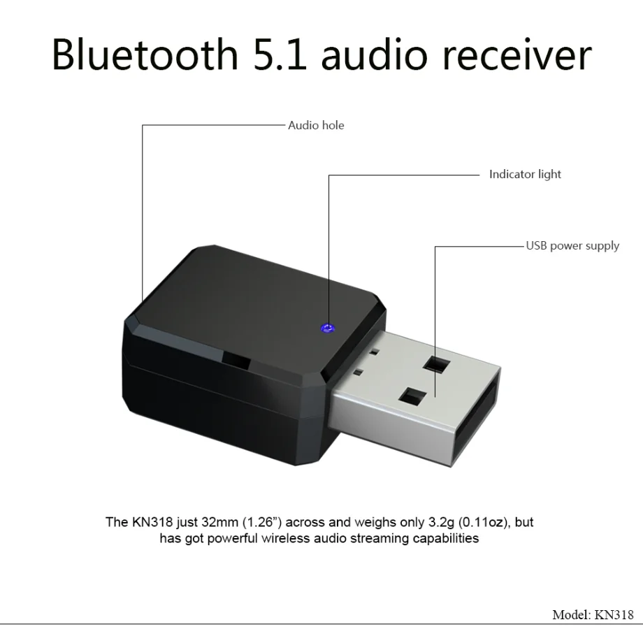 KN318 Bluetooth 5,1 receptor de Audio salida Dual AUX USB estéreo coche llamada manos libres adaptador inalámbrico receptor de vídeo adaptador de Audio - imagen 2