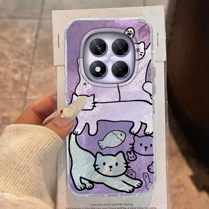 Funda para Redmi Note 14 Pro Plus 13 Pro 14S 14C A3 Xiaomi 14T 13T Pro funda de teléfono púrpura rosa dibujos animados pez gato para Redmi A5 bolsa - imagen 2