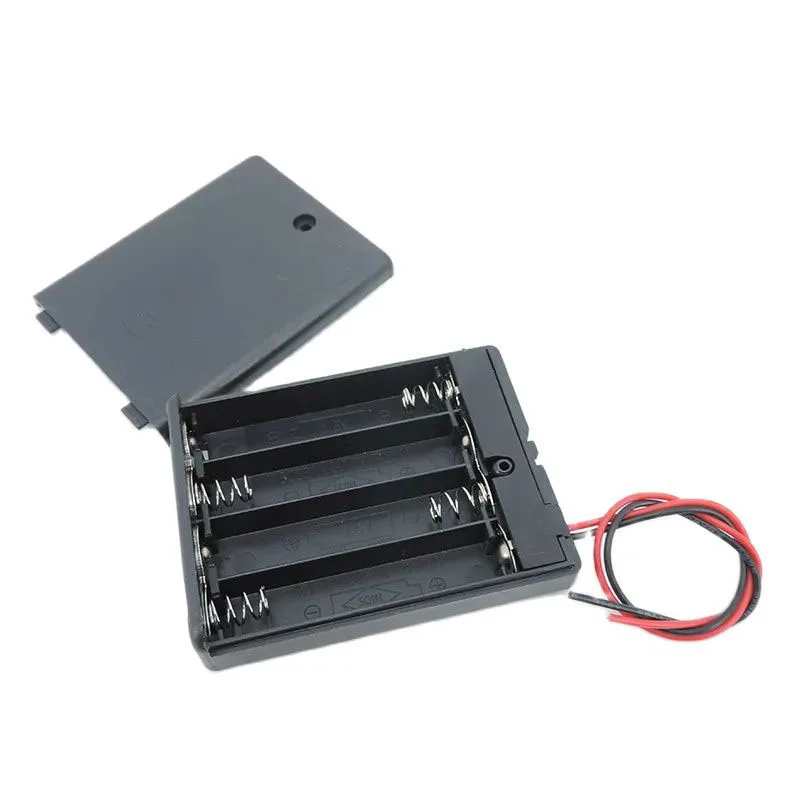 1/3 Uds 4 ranuras AAA 6V caja porta baterías con cables con cubierta de interruptor de encendido/apagado contenedor de batería estándar negro A7 - imagen 2