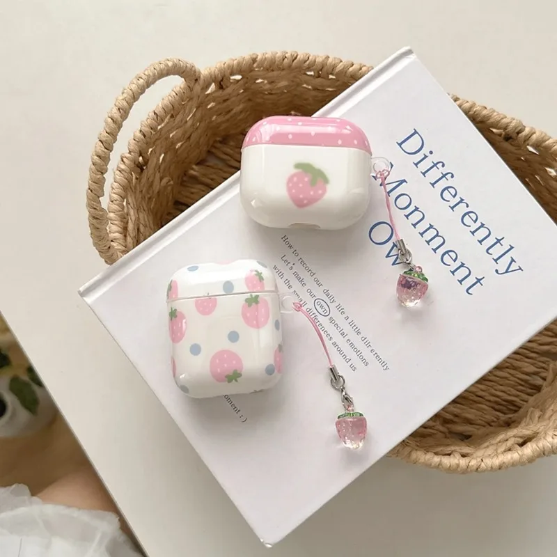 Funda para auriculares con colgante de colisión de Color de puntos circulares de fresa rosa dulce de verano para AirPods 1 o 2 3 4 Pro 2 - imagen 2