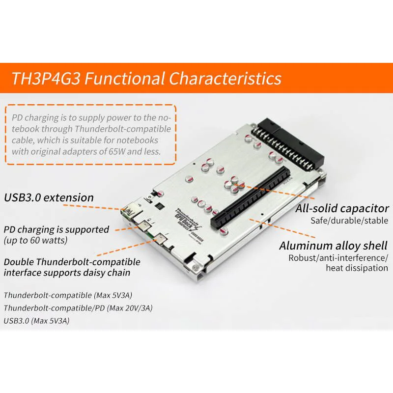 TH3P4G3 Mini GPU Dock tarjeta gráfica USB3.0 extensión Dock Thunderbolt-compatible Thunder 3/4 PD 60W 40Gbps con soporte ATX / SFX - imagen 4