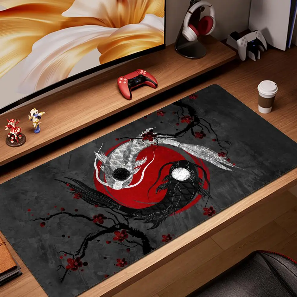 Alfombrillas de ratón de mesa neutras Yi Yang Fish Taichi, 100x50cm, alfombrilla de escritorio para ordenador, alfombrillas de ratón grandes para jugadores, Alfombrilla negra XL