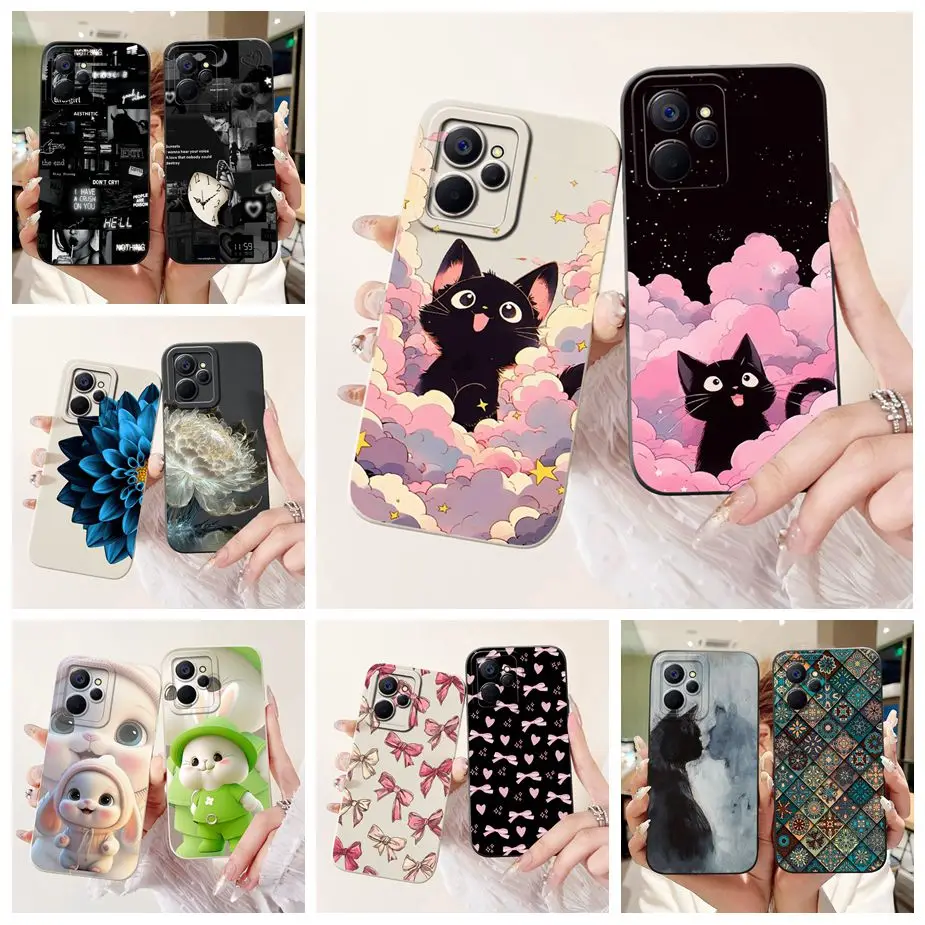 Para Realme 9i 4G funda RMX3491 lindo gato feliz funda de dibujos animados suave silicona mate funda de teléfono para Realme 9i Realme9i 5G RMX3612 bolsas