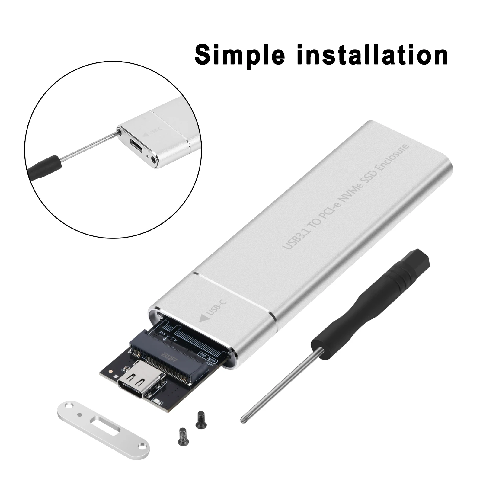 Caja externa de unidad de estado sólido Samget M.2 NVME 2230/2242/2260/2280 M.2 a USB C funda 10Gbps tipo A + tipo C para llave M/M + B - imagen 4
