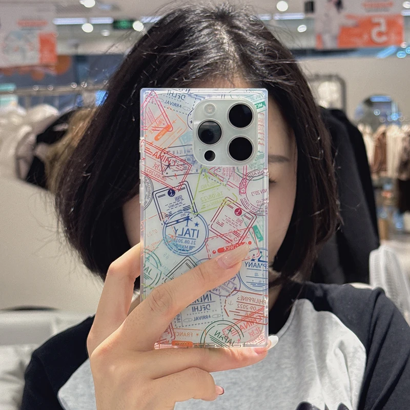 Ins elegante Nueva York Londres Italia etiquetas adhesivas funda de teléfono para iPhone 17 16 15 13 14 Pro Max cubierta trasera lateral transparente de ángulo recto - imagen 3