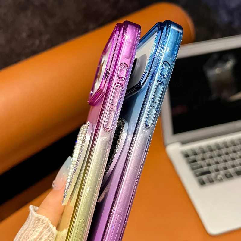 Funda de teléfono con parachoques de espejo en forma de corazón con purpurina de colisión de Color degradado de lujo para iPhone 17 Pro Max 17 cubierta trasera a prueba de golpes de aire - imagen 5