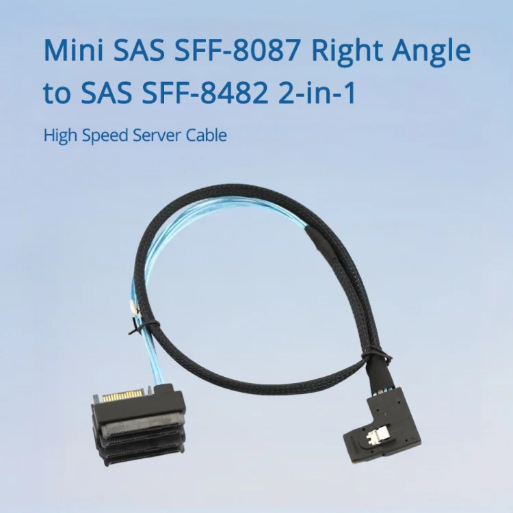 Mini SAS SFF-8087 ángulo recto a SAS SFF-8482 Cable de servidor de alta velocidad 2 en 1 Longitud opcional 0,5 M 1 M