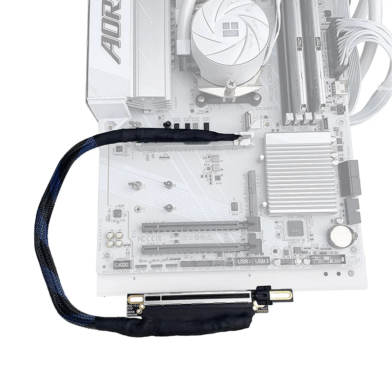 16AD5/16AB5 PCI-E 5,0 X16 Cable de extensión de tarjeta gráfica GEN5 malla trenzada Cable plateado Cable adaptador GPU 270/180 grados - imagen 5