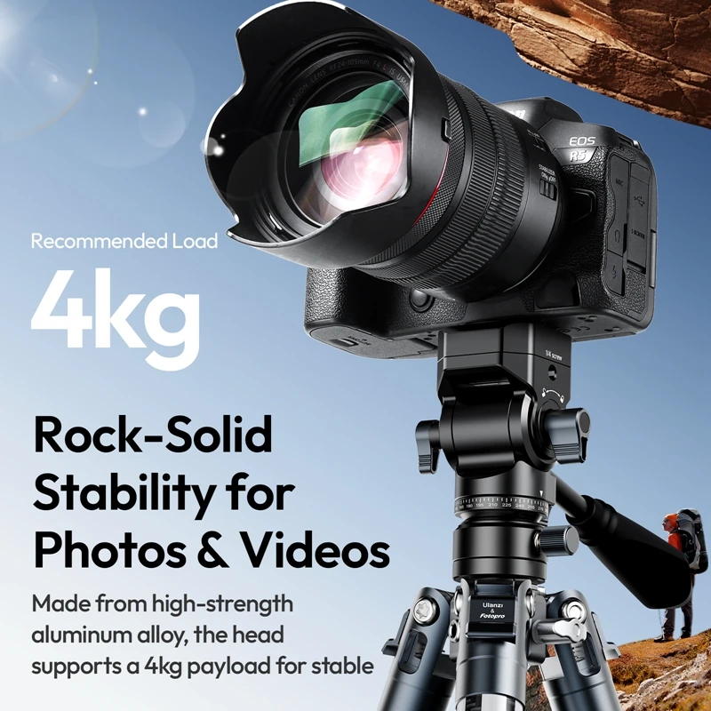 Cabezal de trípode fluido Ulanzi U190 II Uka, cabezal inclinable con placa de liberación rápida para cámara DSLR, luz de relleno con carga de rosca de 1/4 ", 4KG - imagen 2