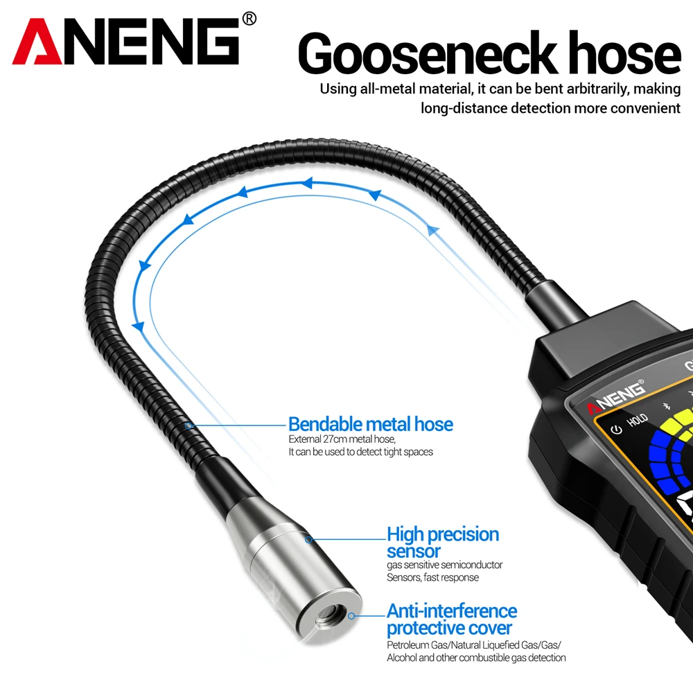 Detectores de fugas de Gas, pantalla Digital ANENG GN806 9999PPM, probador Natural Combustible, pantalla LCD, alarma de luz de sonido - imagen 4