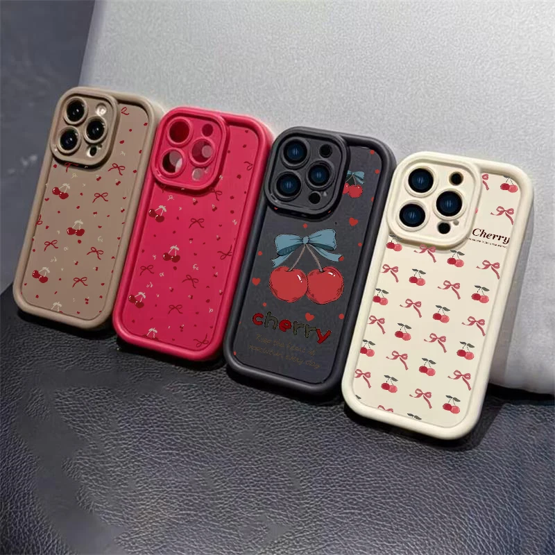 Funda para IPhone 17 Air 17 Pro 16 15 14 13 12 PRO MAX 16E 15 14 Plus cubierta de silicona arco cereza Lichee antigolpes