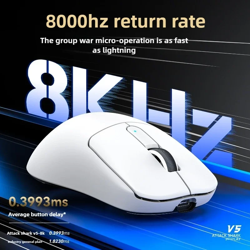 Ratón simétrico inalámbrico de tres modos Attack Shark V5 8000Hz PAW3950MAX Sensor42K DPI 500mAh personalizado 8000Hz ratón para juegos por cable - imagen 4