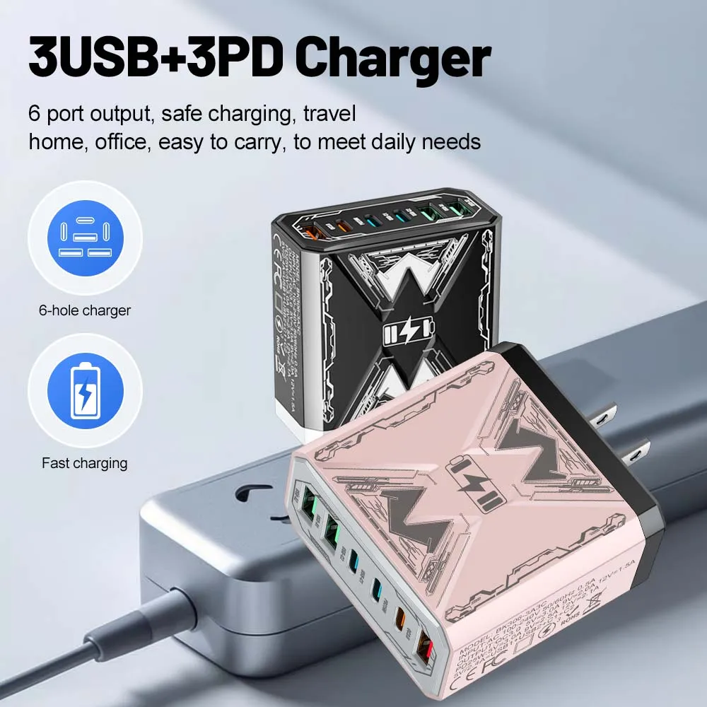 Cargador de 6 puertos QC3.0, cargador rápido de carga para iPhone, Samsung, Huawei, adaptador de carga para teléfono móvil, enchufe UE/EE. UU./Reino Unido - imagen 5