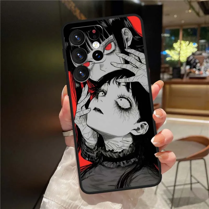 Funda de terror Junji Ito para Samsung Galaxy Note 20 10 9 8 A24 A34 M13 M31 M32 M52 M62 Ultra Lite funda de teléfono negra - imagen 5