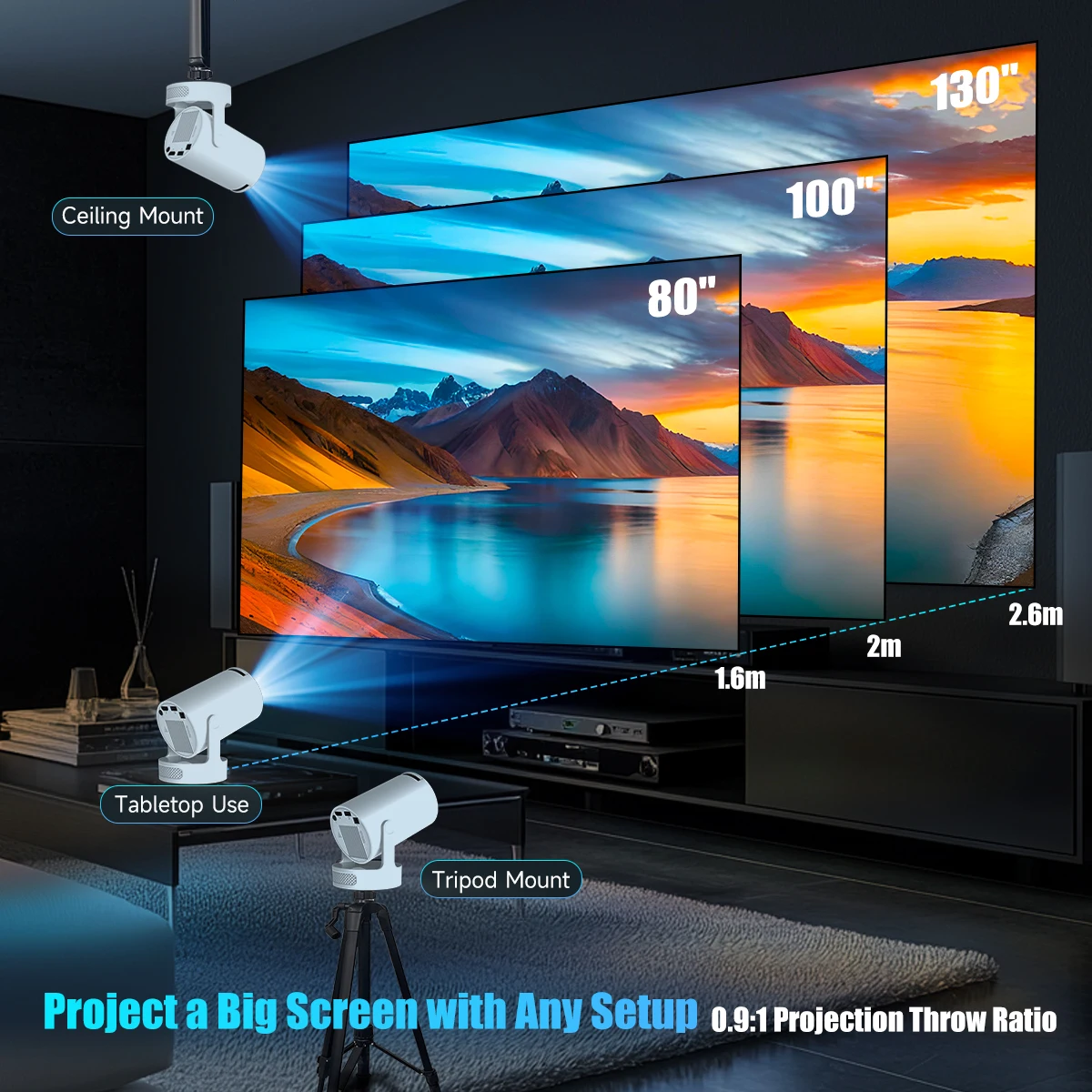 Magcubic HY300 Pro + Android14 proyector 8000 lúmenes 720P hogar de películas portátil al aire libre con altavoz de 5W WiFi6 BT5.4 HY300 actualizado - imagen 4