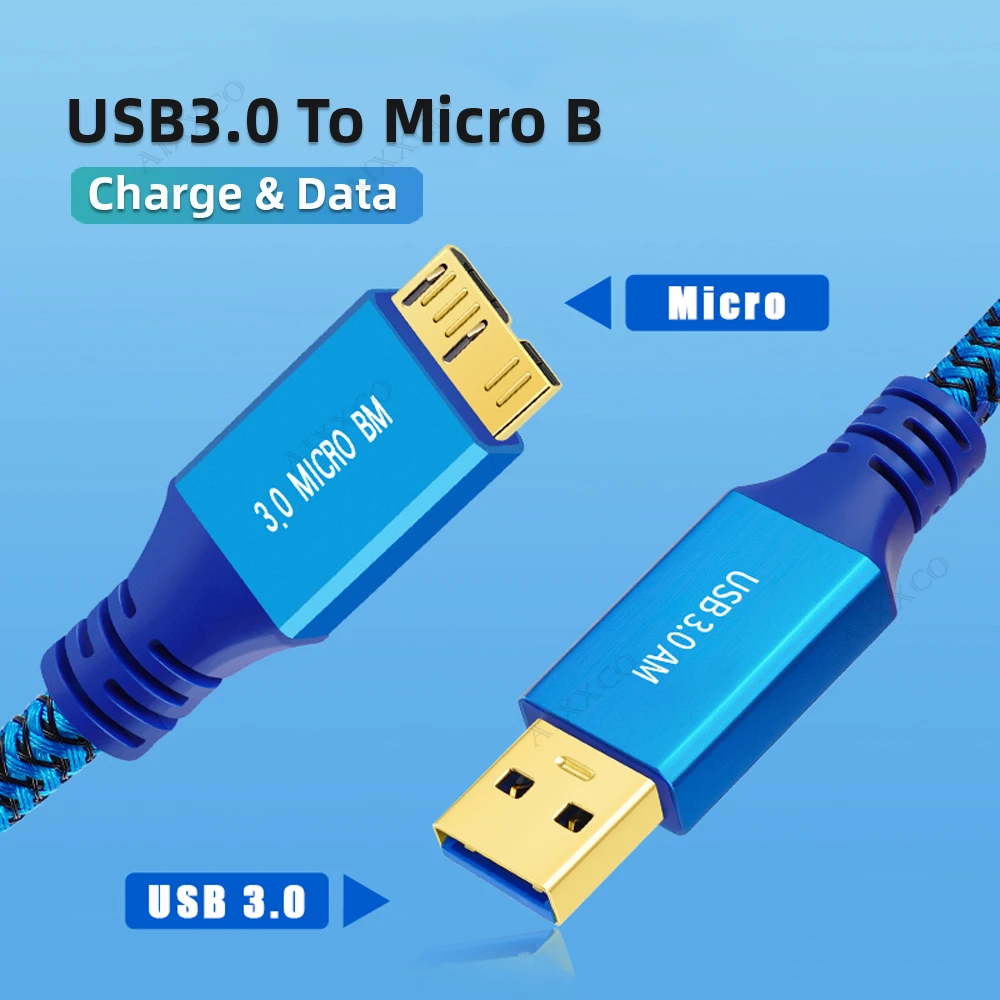 AIXXCO Cable Micro USB 3.0 USB 3.0 tipo A macho a Cable Micro B Compatible con disco duro de cámara Samsung Galaxy S5 Note 3