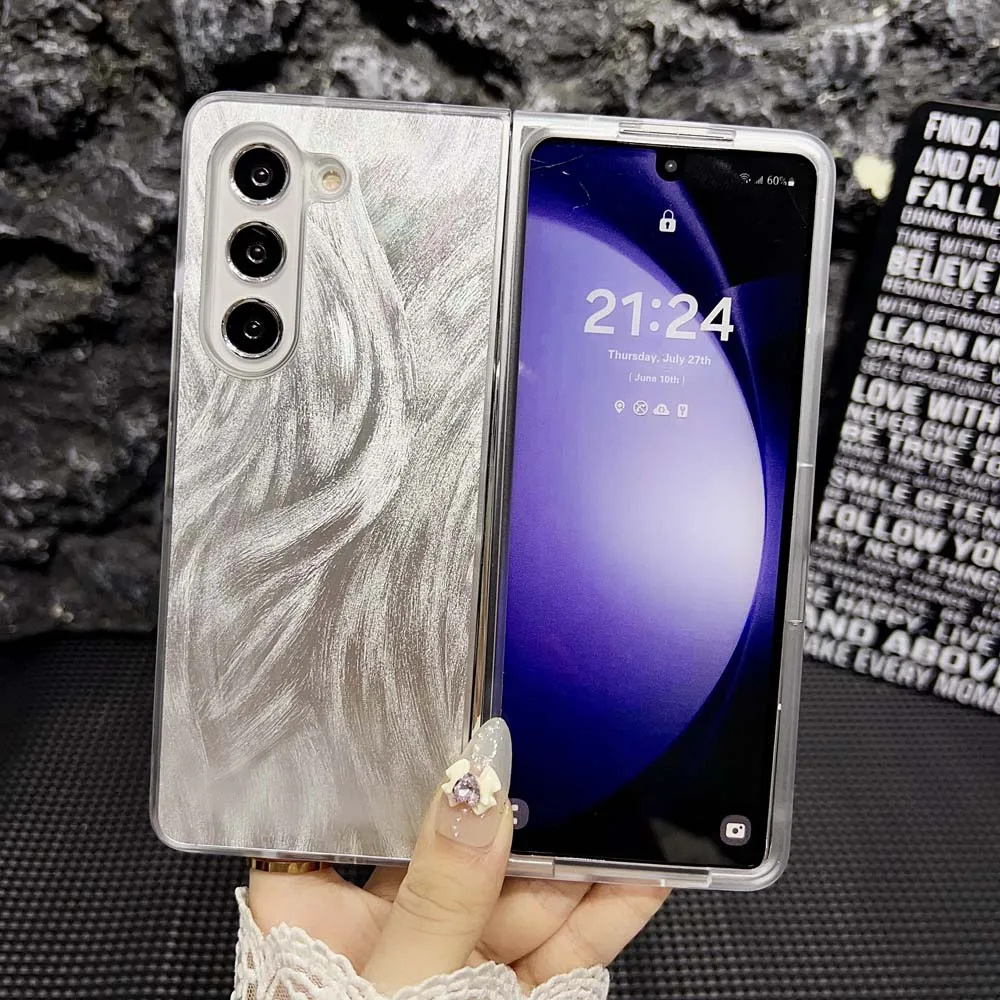 Funda de teléfono con patrón de plumas de cola de zorro de Camlet de lujo para Samsung Galaxy Z Fold 6 5 4 3, carcasa a prueba de golpes, funda con tapa de parachoques - imagen 2