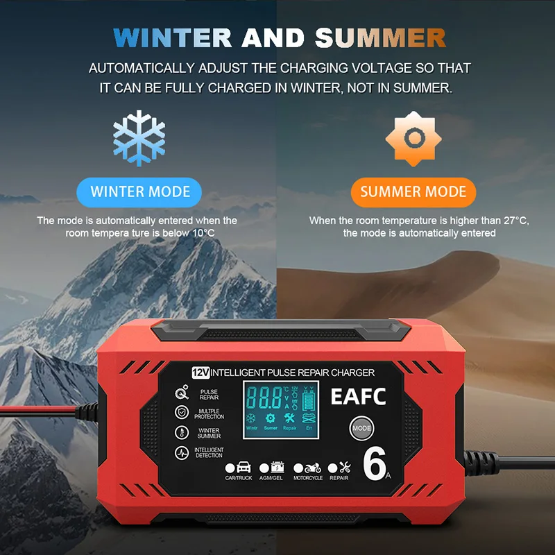 Cargador Inteligente 6A 12V Plomo-Ácido Coche y Moto – LCD - imagen 2