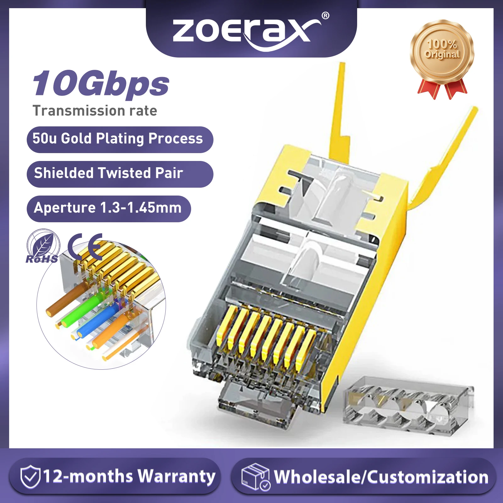 ZoeRax Conector RJ45 Cat8 Cat7 Cat6A - Blindado Oro FTP/STP - imagen 5