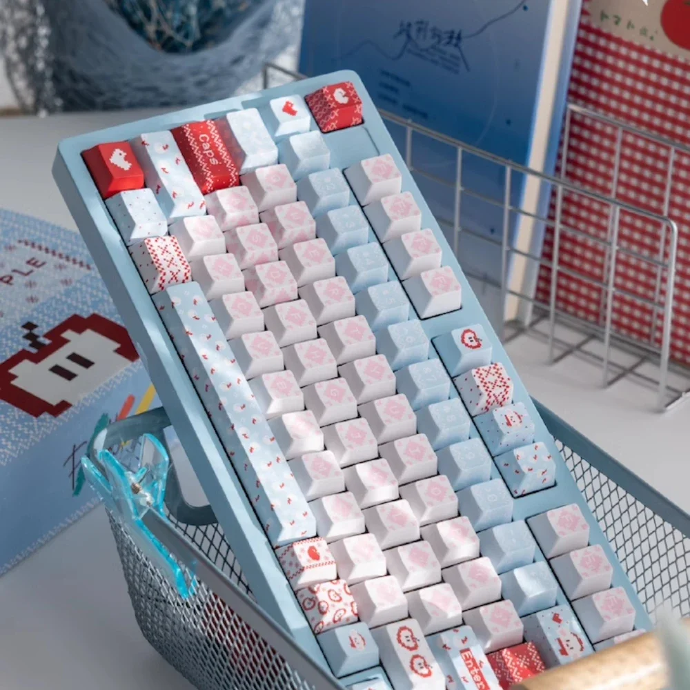 Teclas con tema de invierno de manzana esmerilada, perfil de cereza, sublimación de calor PBT, teclas bonitas de color azul y rosa, barra espacial de 2,25/2,75 U, diseño de Alicia - imagen 2