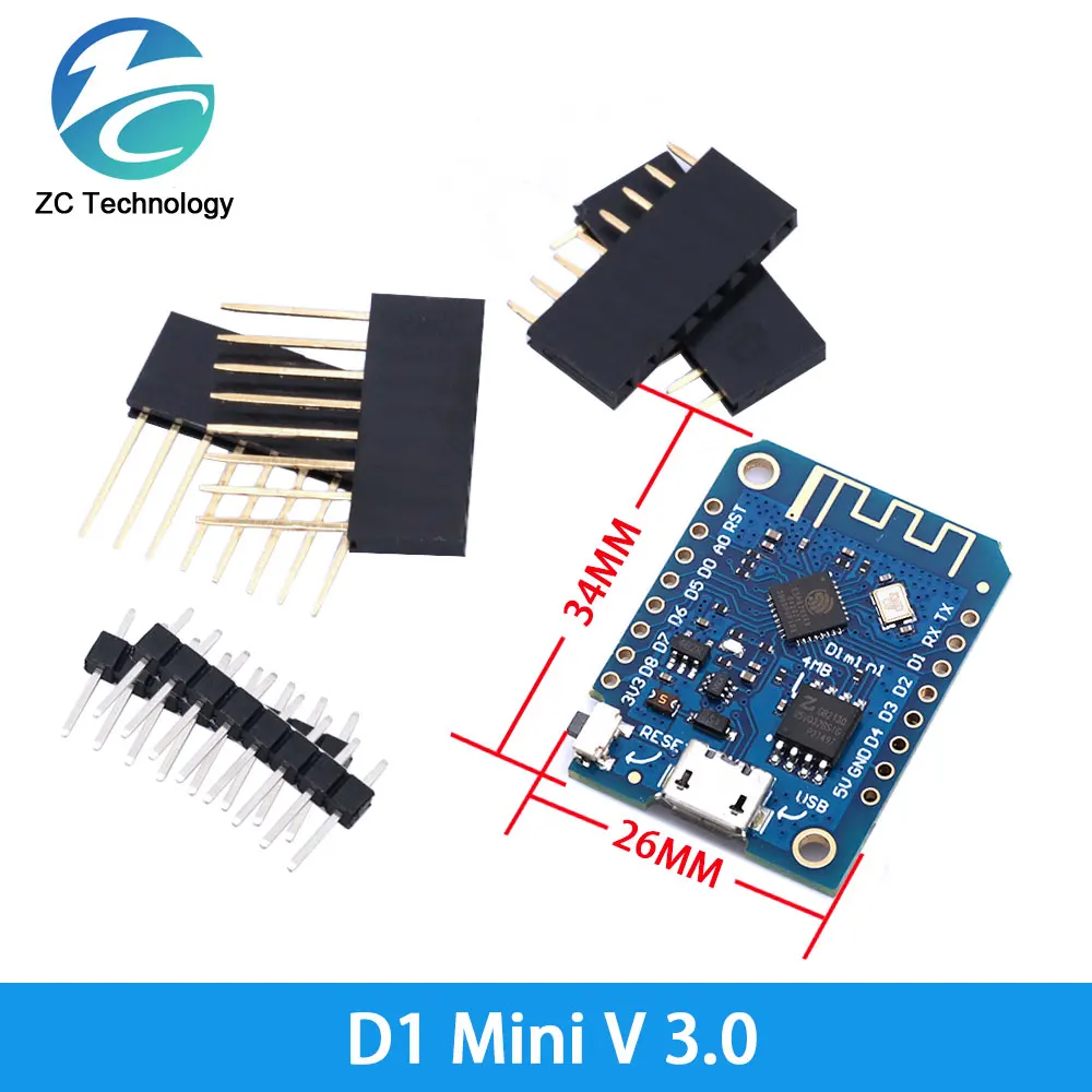 D1 Mini ESP8266 ESP-12F CH340G V2 USB para WeMos Data Logger, placa de desarrollo WIFI V3.0 NodeMCU Lua DHT22 AM2302 WS2812 RGB - imagen 3
