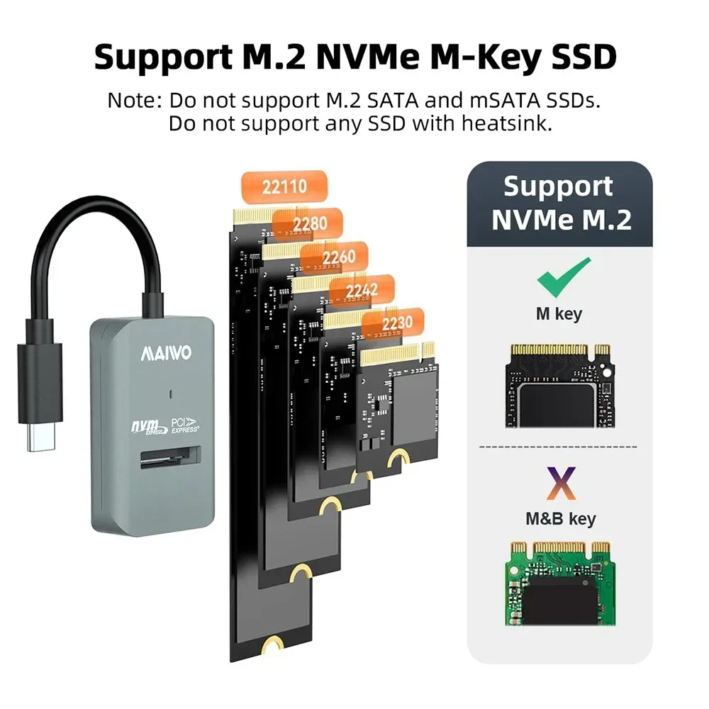 MAIWO 10Gbps M.2 NVME SSD caja tipo C M2 PCIE NVME SATA SSD adaptador sin herramientas compatible con teclas M y B & M 2230/42/60/80 - imagen 4