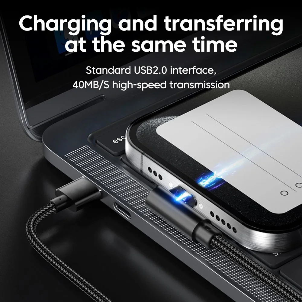 Cable USB a Tipo-c 120W 6A Ángulo Recto 90 °   Línea de datos de carga rápida trenzada de nailon para teléfono móvil con codo para Samsung Huawei Honor - imagen 5