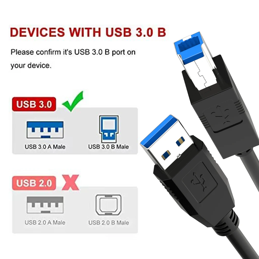 ZOGUO-Cable de impresora USB 3,0 de supervelocidad, Cable USB 3,0 A B macho para controladores Duros Externos Canon Epson, Cable de impresora de escáner 0,5/2/3/5M - imagen 4
