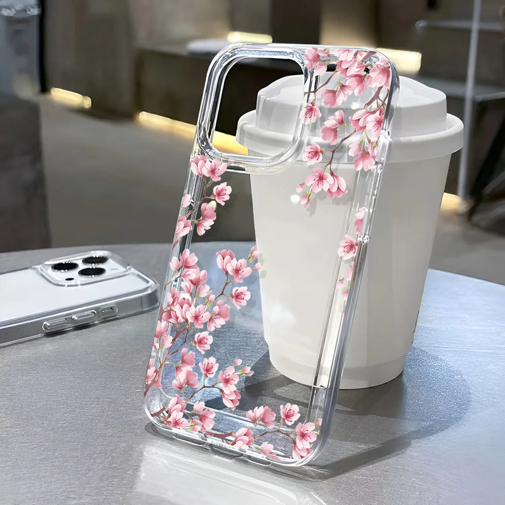 Funda de teléfono transparente con flores para niñas, fundas duras a prueba de golpes para iPhone 16 15 14 13 12 11 Pro Max 16 Plus - imagen 2
