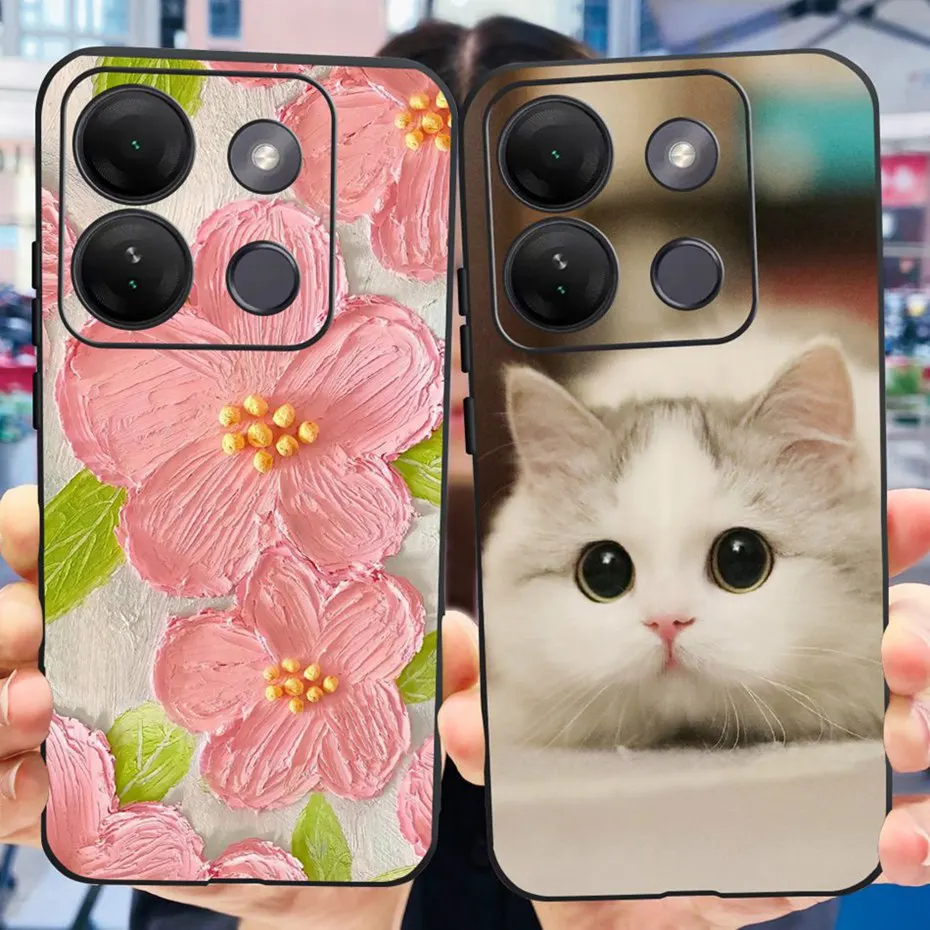 Funda para Infinix Smart 7 HD, carcasa trasera de silicona suave con patrón de gato y flores, parachoques para teléfono, 7HD, X6516